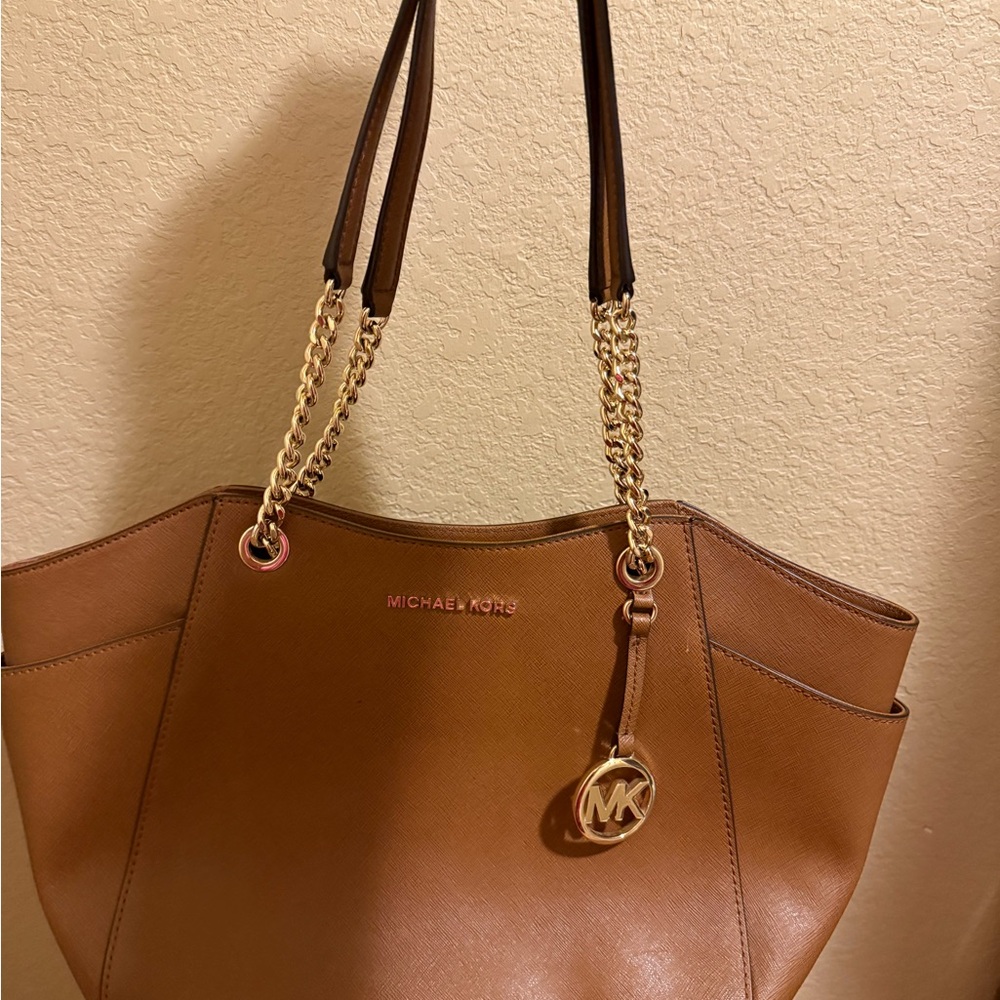 Michael Kors Brown Saffiano Leather Tote with Gold Hardware